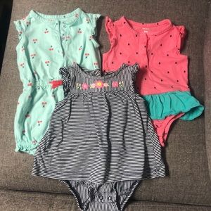 Baby Girl LOT of 3 Summer Rompers/Sunsuits